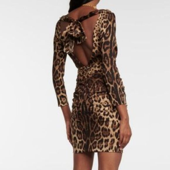 DOLCE & GABBANA Leopard-print Silk Charmeuse Minidress In Brown - Picture 7 of 16